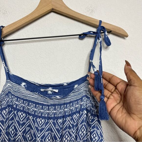 In Loom‎ Maxi Dress Small Bohemian Southwestern Daisy Floral Print Blue White - Picture 6 of 10